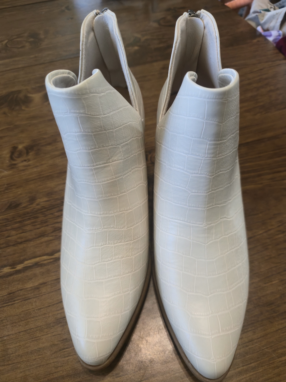 White Michael Shannon Croc-Embossed Ankle Boots - Women's Fashion Booties